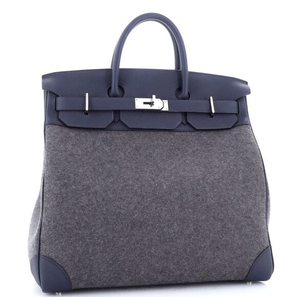 Hermes HAC Birkin Bag Todoo Wool and Blue Togo with Palladium Hardware 40 - Picture 3 of 8